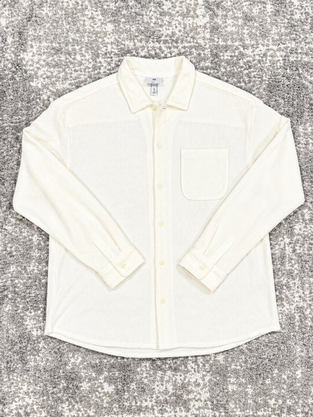 H&M Cream Corduroy Overshirt Button Up Pocket Shirt Minimalist Essential